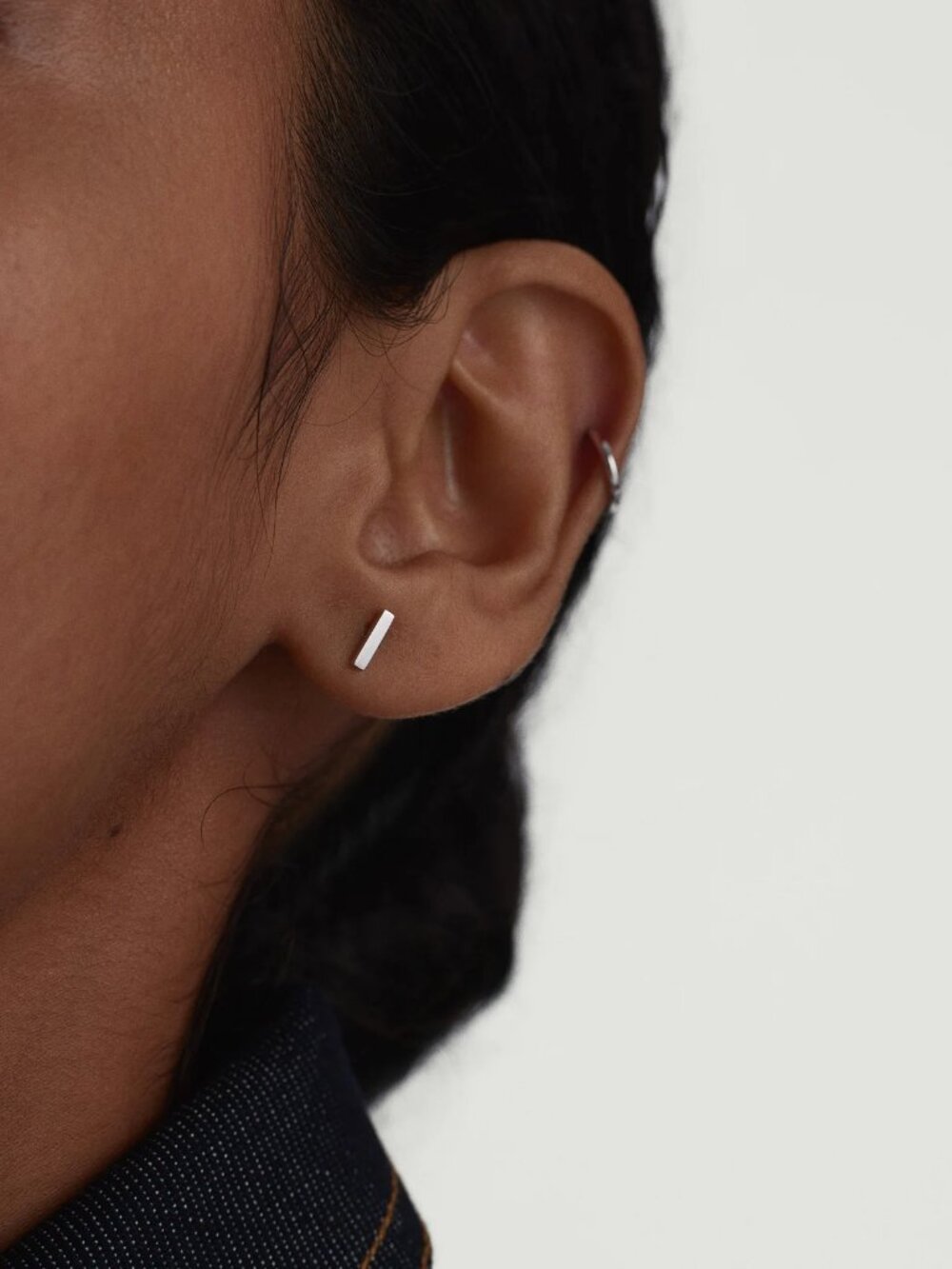 Mejuri Bar Studs Pair White Gold Silver Earrings